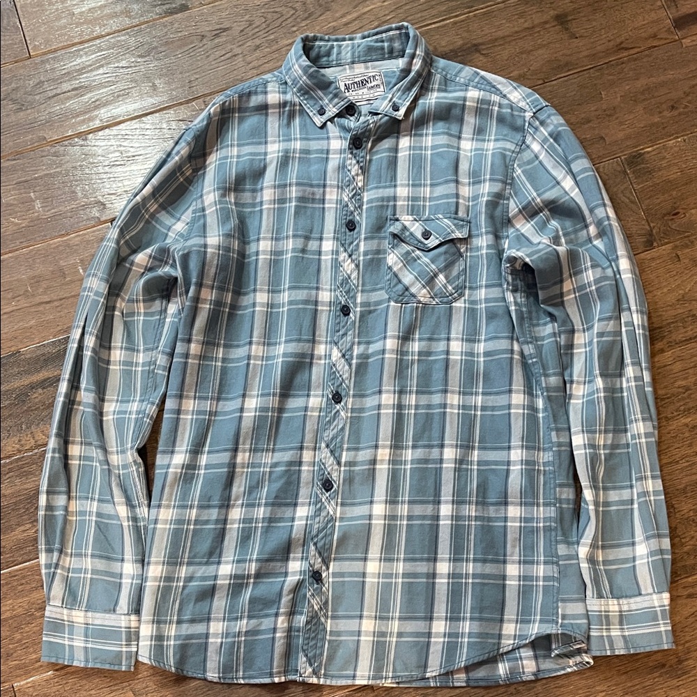 Men's Casual Blue Plaid Button-Down Shirt
